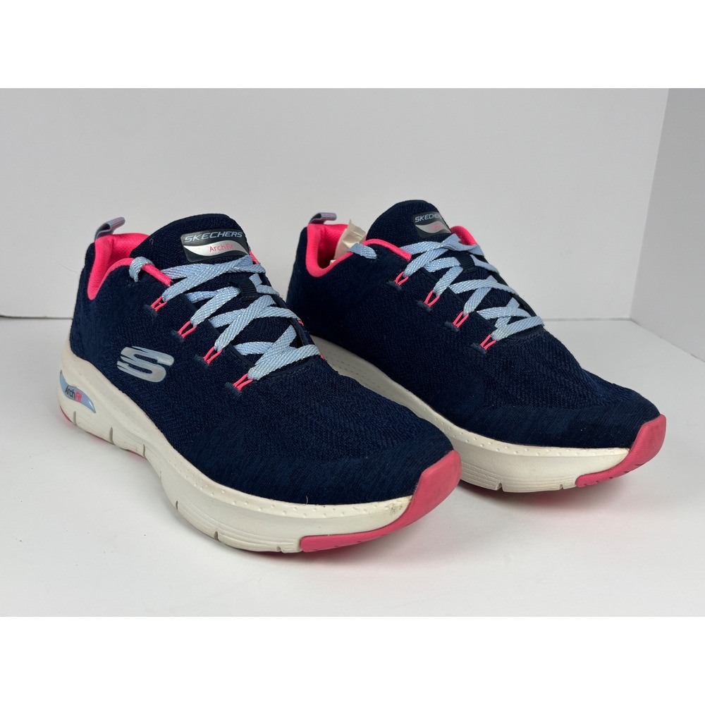 Skechers Arch Fit Sunny Outlook Navy Pink Walking Sneakers 149054-NVHP